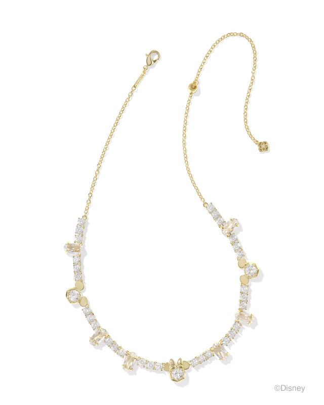 Disney | Kendra Scott Gold Mickey Mouse and Minnie Mouse Tennis Necklace in White Crystal image number 1.0