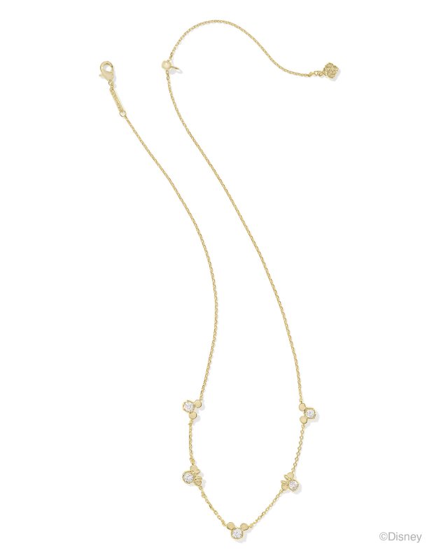 Disney | Kendra Scott Gold Mickey Mouse and Minnie Mouse Strand Necklace in White Crystal image number 4.0