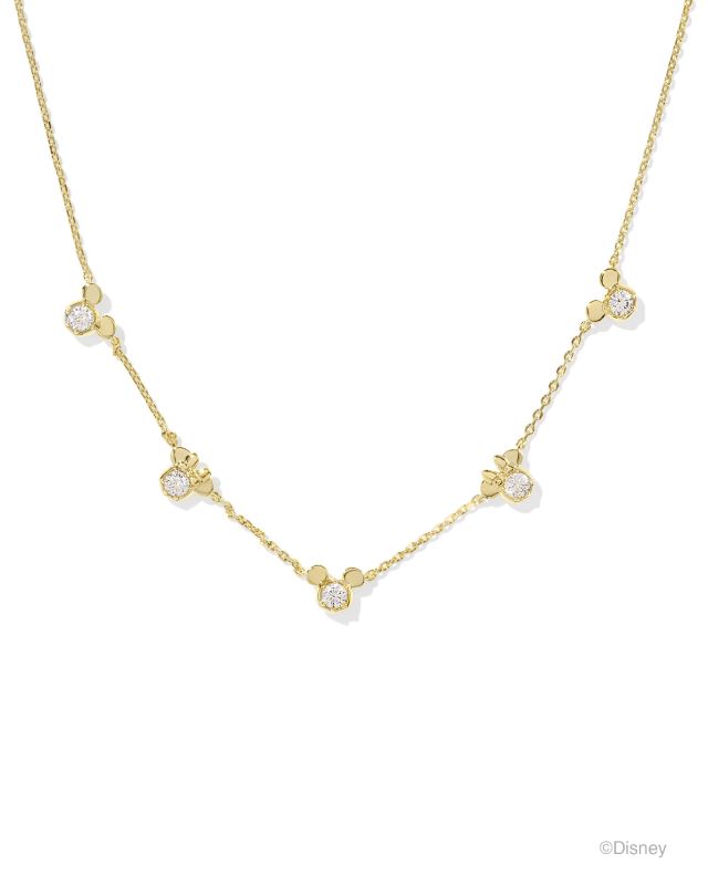 Disney | Kendra Scott Gold Mickey Mouse and Minnie Mouse Strand Necklace in White Crystal image number 0.0