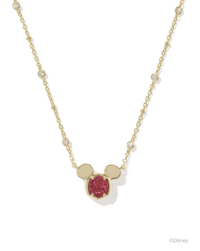 Disney | Kendra Scott Gold Mickey Mouse Short Pendant Necklace in Bright Red Drusy image number 0.0