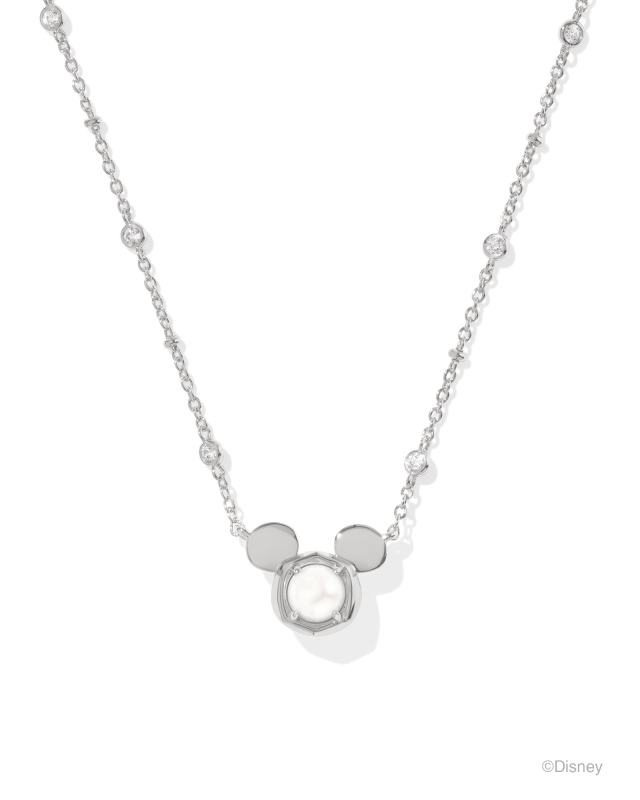 Disney | Kendra Scott Silver Mickey Mouse Short Pendant Necklace in White Pearl image number 0.0