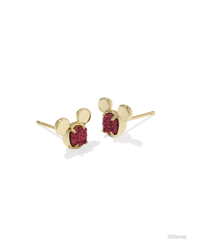 Disney | Kendra Scott Gold Mickey Mouse Stud Earrings in Bright Red Drusy image number 0.0