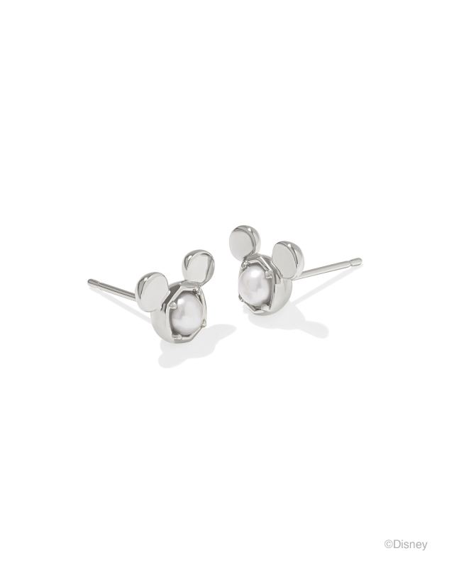 Disney | Kendra Scott Silver Mickey Mouse Stud Earrings in White Pearl image number 0.0