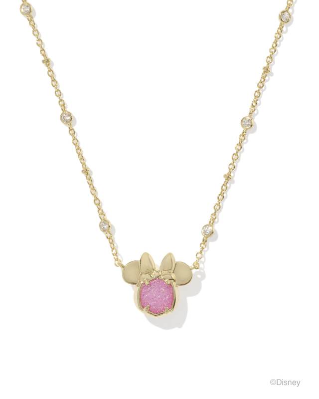 Disney | Kendra Scott Gold Minnie Mouse Short Pendant Necklace in Hot Pink Drusy image number 0.0