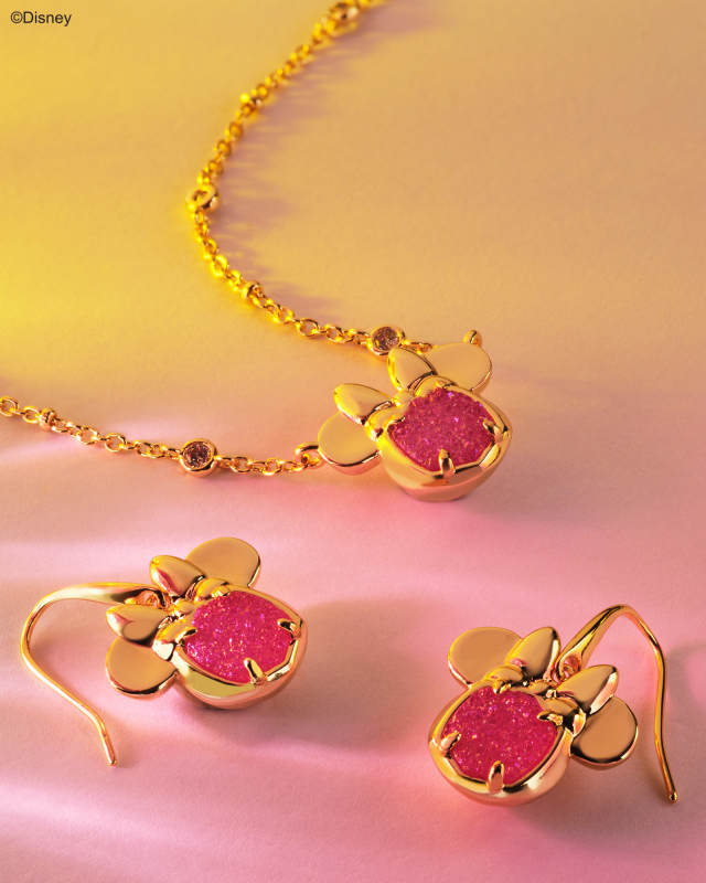 Disney | Kendra Scott Gold Minnie Mouse Short Pendant Necklace in Hot Pink Drusy image number 3.0