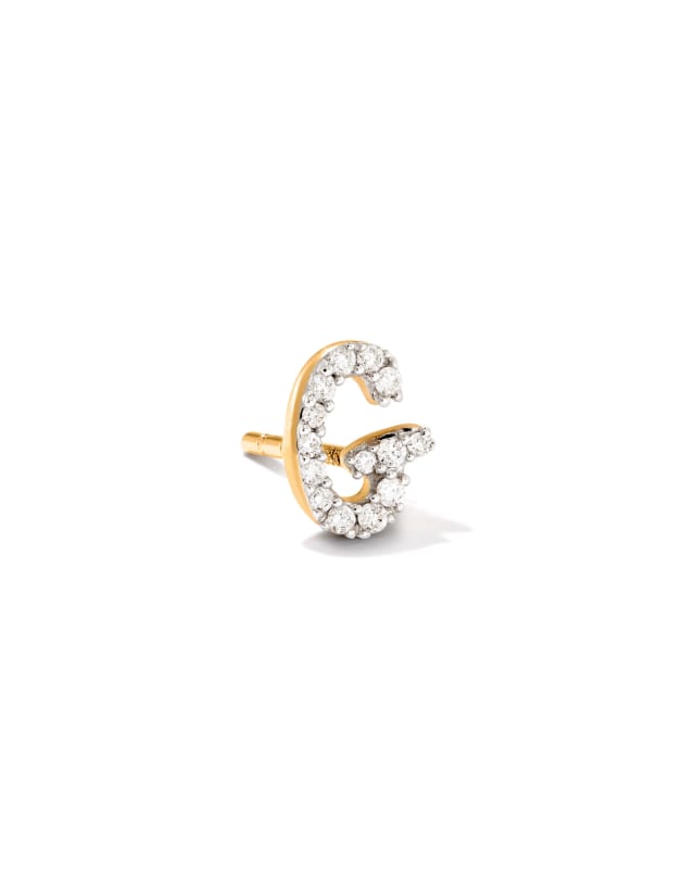 Letter G 14k Yellow Gold Single Stud Earring in White Diamond image number 0.0