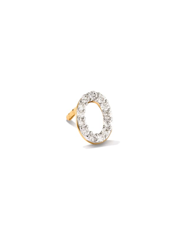 Letter O 14k Yellow Gold Sinlge Stud Earring in White Diamond image number 0.0