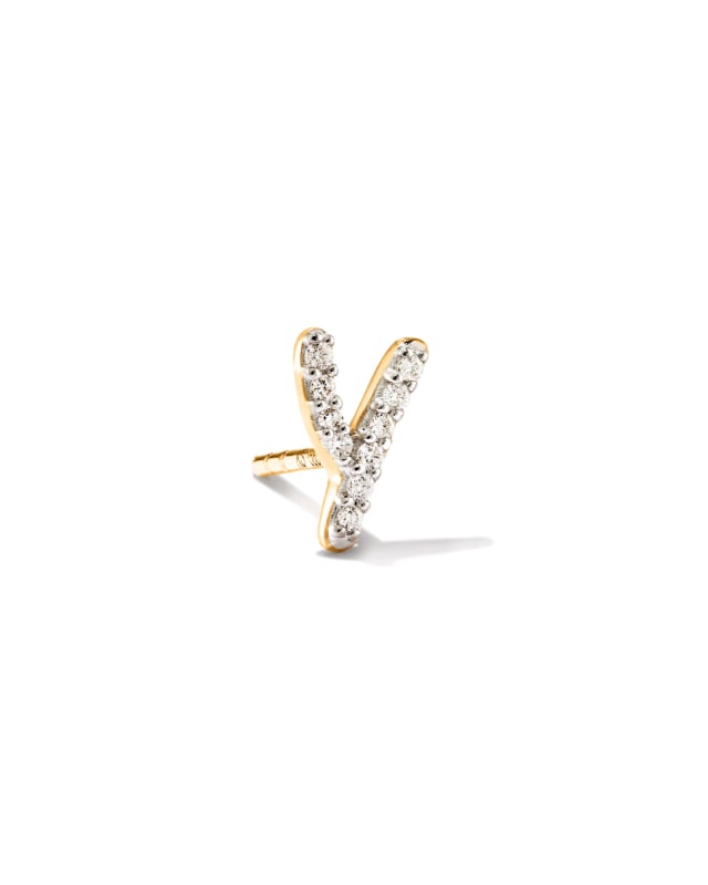 Letter Y 14k Yellow Gold Single Stud Earring in White Diamond image number 0.0