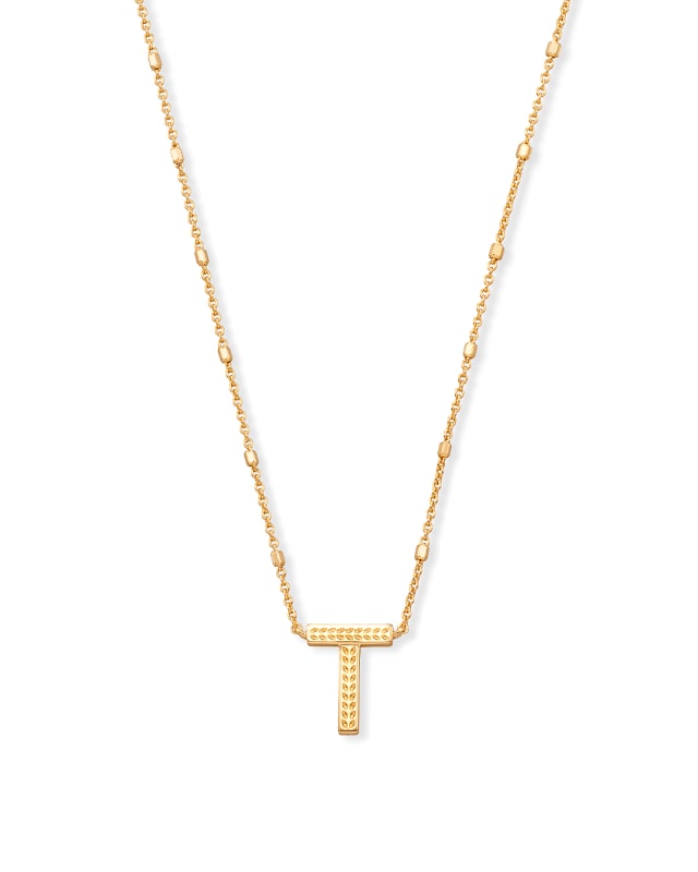 Letter T Pendant Necklace in Gold image number 0.0