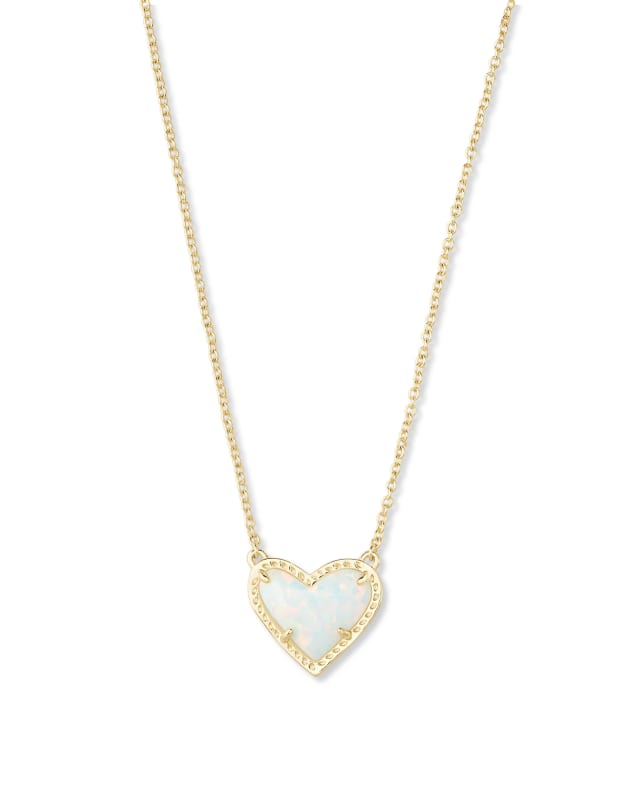 Ari Heart Gold Pendant Necklace in White Kyocera Opal image number 0.0