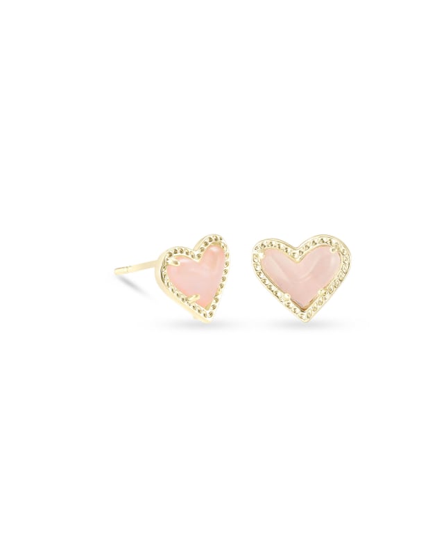 Ari Heart Gold Stud Earrings in Rose Quartz image number 1.0