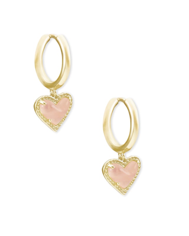 Ari Heart Gold Huggie Earrings in Rose Quartz image number 0.0