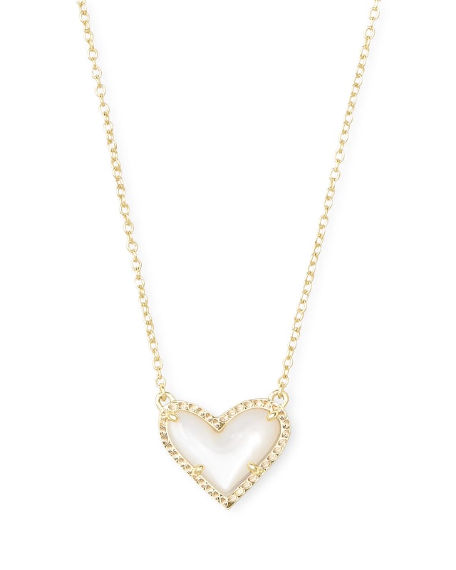 Ari Heart Gold Pendant Necklace in Ivory Mother-of-Pearl image number 0.0