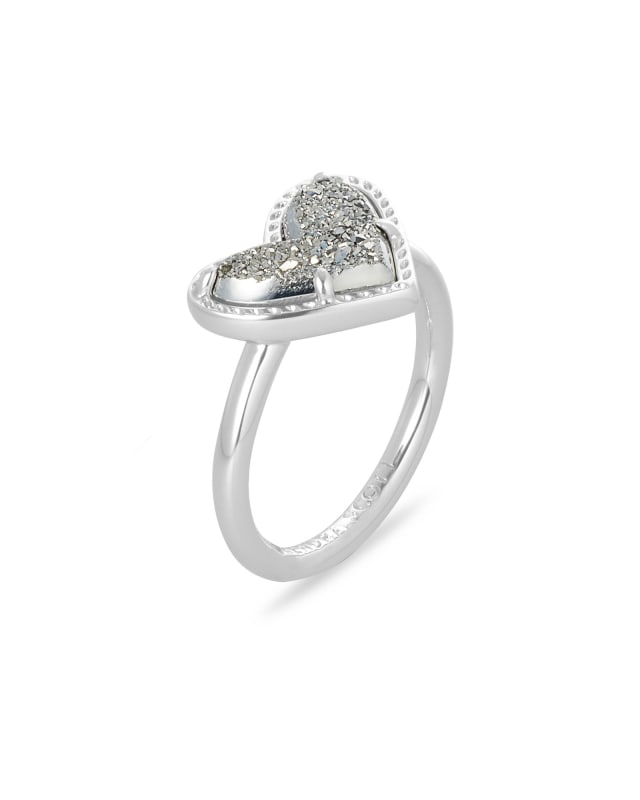 Ari Heart Silver Band Ring in Platinum Drusy image number 0.0