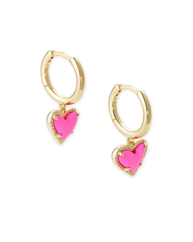 Ari Heart Gold Huggie Earrings in Magenta Magnesite Kendra Scott