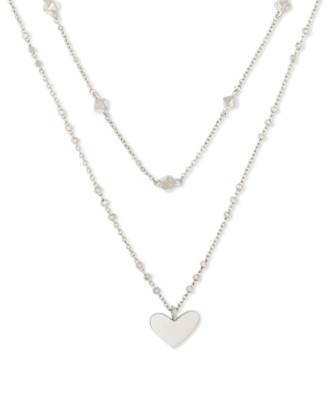 Silver Layered Heart & Beads Pendant Necklace