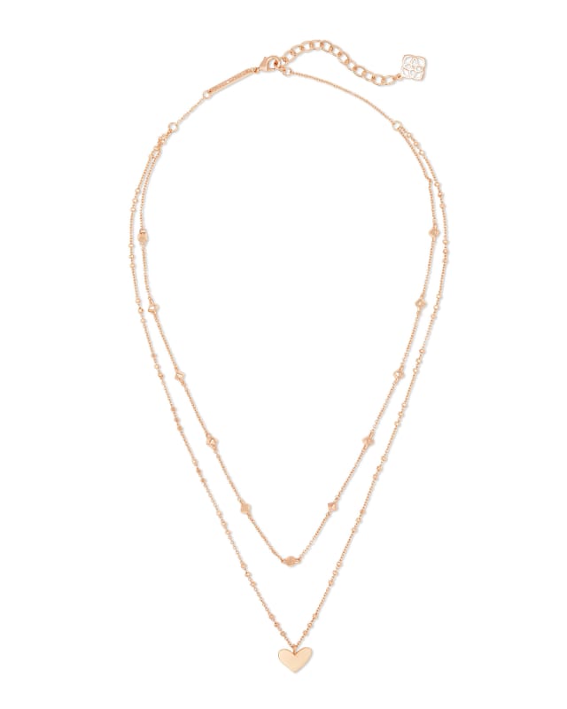 Ari Heart Multi Strand Necklace in Rose Gold