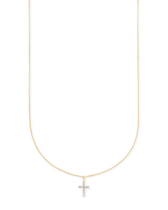 Cross 14k Yellow Gold Pendant Necklace in White Diamonds image number 0.0