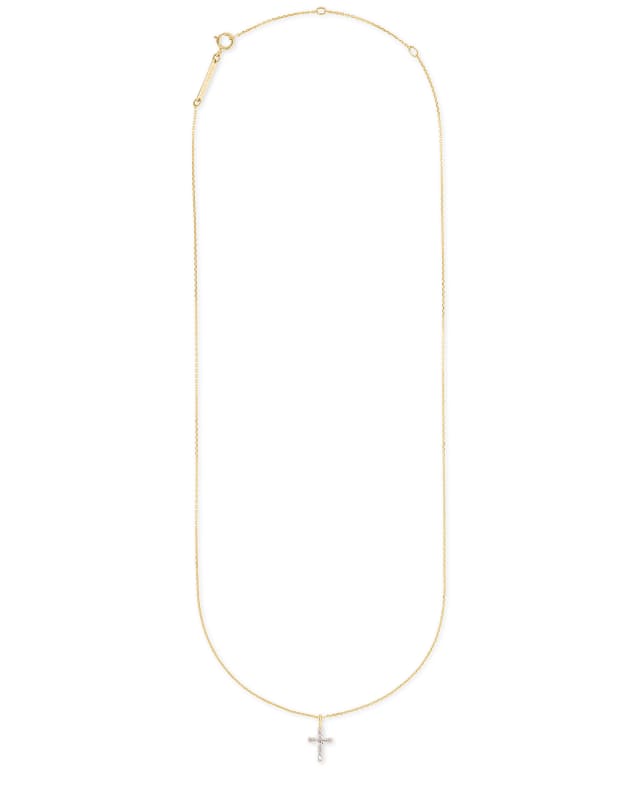 Cross 14k Yellow Gold Pendant Necklace in White Diamonds