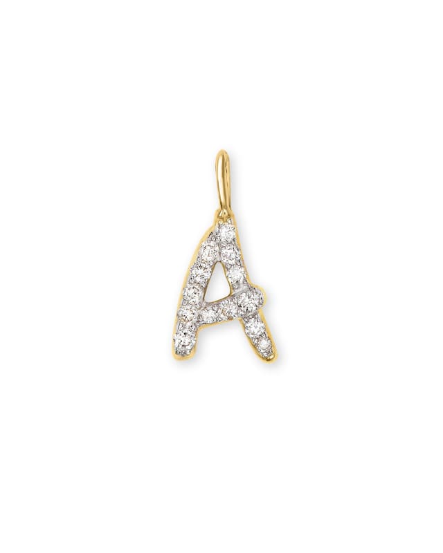 14k Yellow Gold Letter A Charm in White Diamond image number 0.0