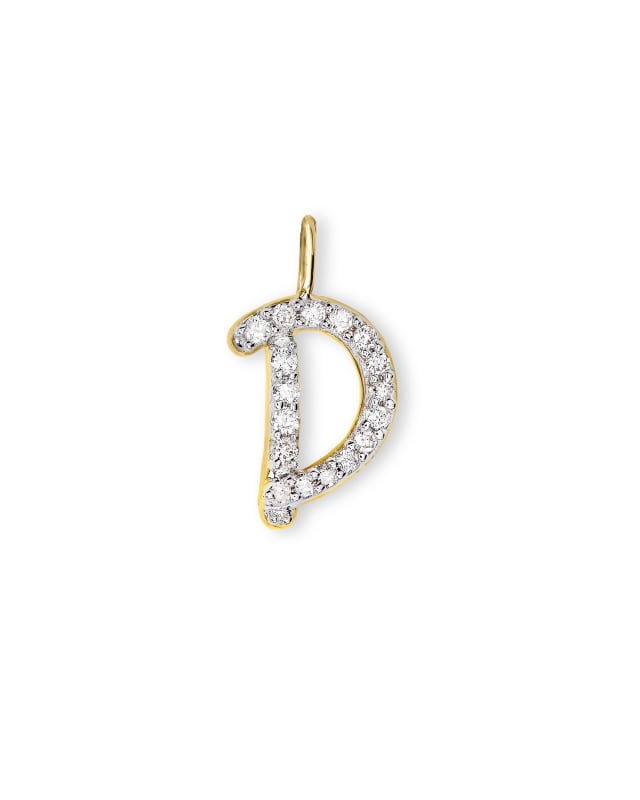 14k Yellow Gold Letter D Charm in White Diamond image number 0.0