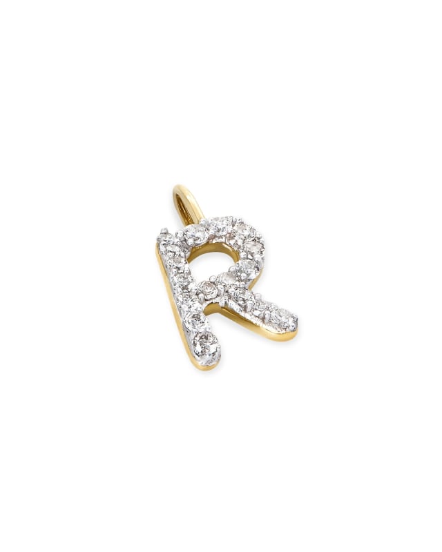 14k Yellow Gold Letter R Charm in White Diamond image number 1.0