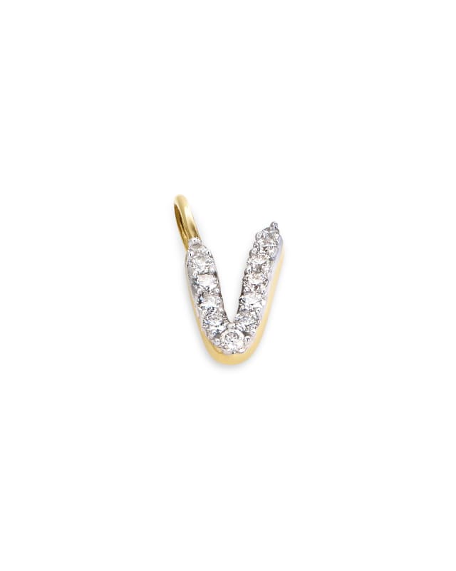 14k Yellow Gold Letter V Charm in White Diamond image number 1.0