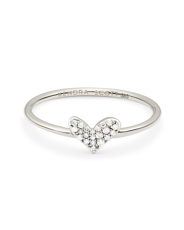 Heart 14k White Gold Band Ring in White Diamond  image number 0.0