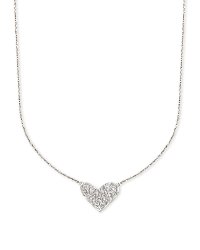 Large Heart 14k White Gold Pendant Necklace in White Diamond