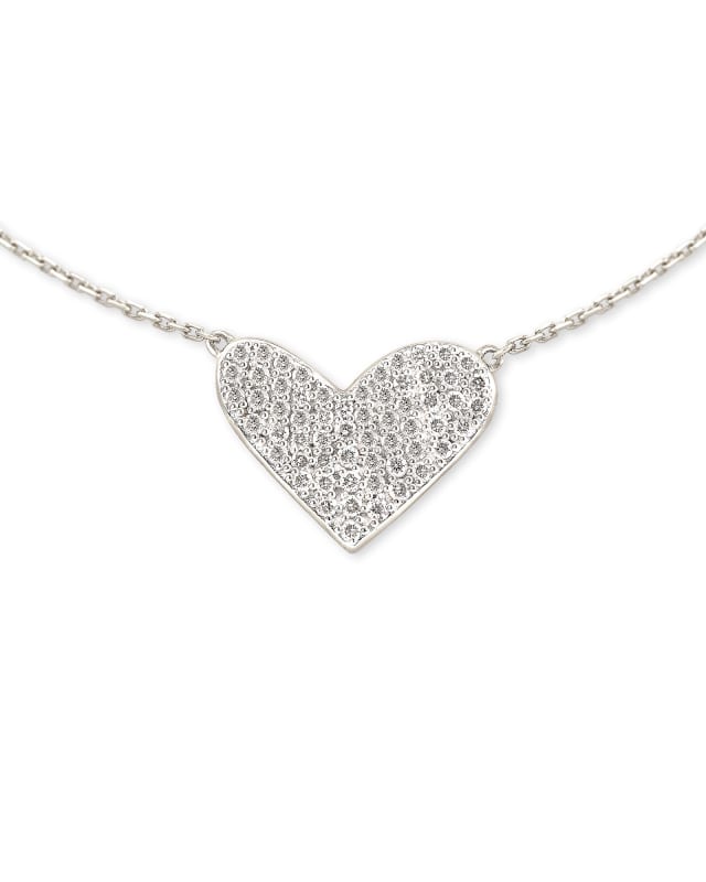 Heart 14k White Gold Pendant Necklace in White Diamonds