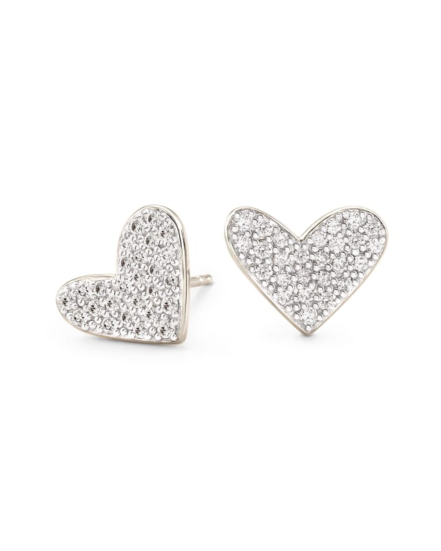 Large Heart 14k White Gold Stud Earrings in White Diamond | Kendra Scott