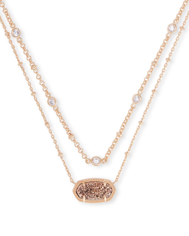 Elisa Rose Gold Pendant Necklace in Rose Drusy