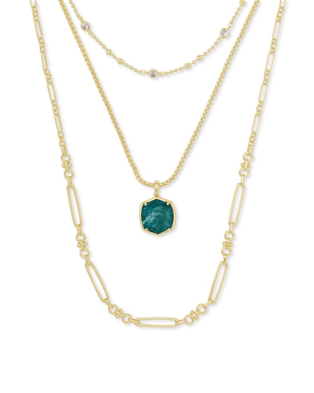 Davis Gold Triple Strand Necklace in Dark Teal Amazonite image number 0.0