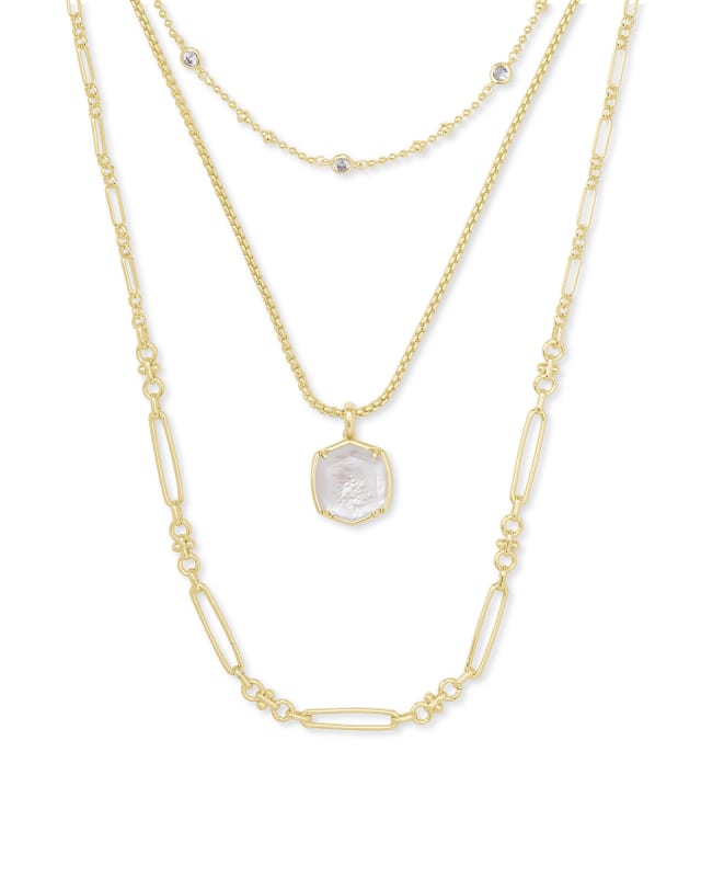 Davis Gold Triple Strand Necklace in Ivory Mother Of Pearl image number 0.0