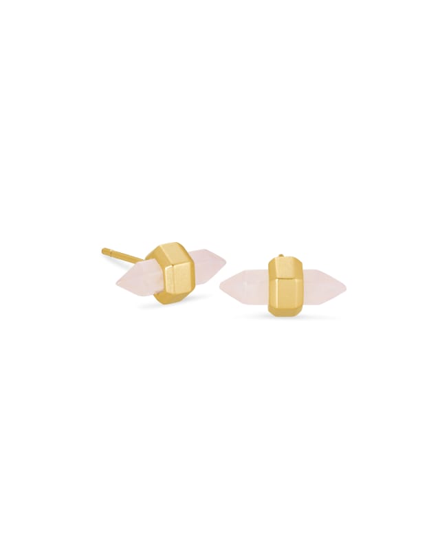 Jamie Gold Stud Earrings in Rose Quartz Kendra Scott