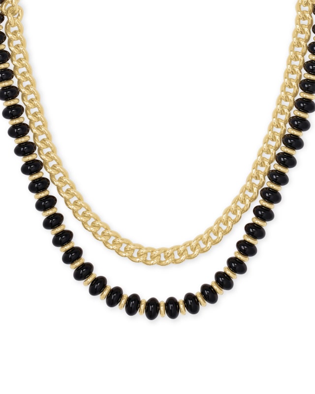 REBECCA MULTI STRAND NCK GOLD BLACK AGATE image number 0.0