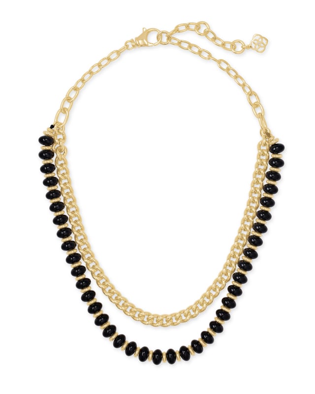 Rebecca Gold Multi Strand Necklace in Black Agate image number 1.0