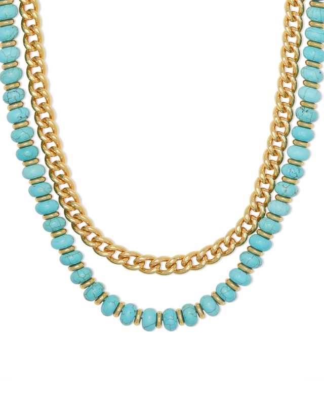 Rebecca Gold Multi Strand Necklace in Variegated Turquoise Magnesite image number 0.0