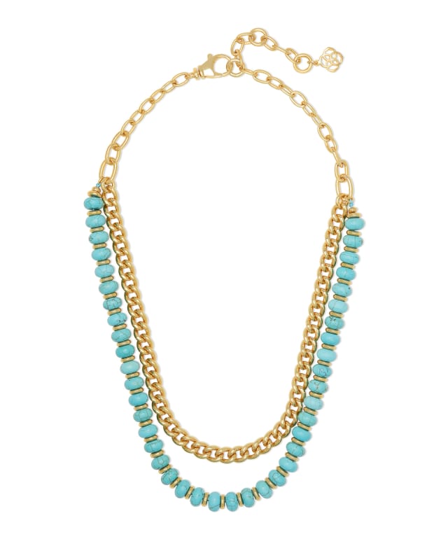 Rebecca Gold Multi Strand Necklace in Variegated Turquoise Magnesite image number 1.0