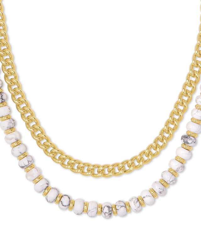 Rebecca Gold Multi Strand Necklace in White Howlite image number 0.0