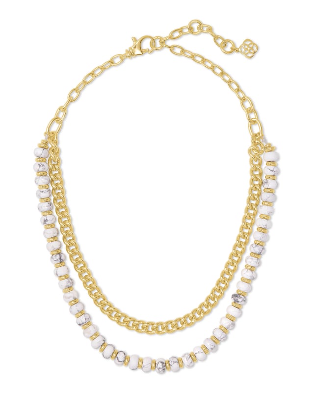 Rebecca Gold Multi Strand Necklace in White Howlite image number 1.0