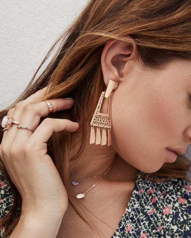 Kase Rose Gold Fringe Earrings in Rose Gold Filigree image number 1.0