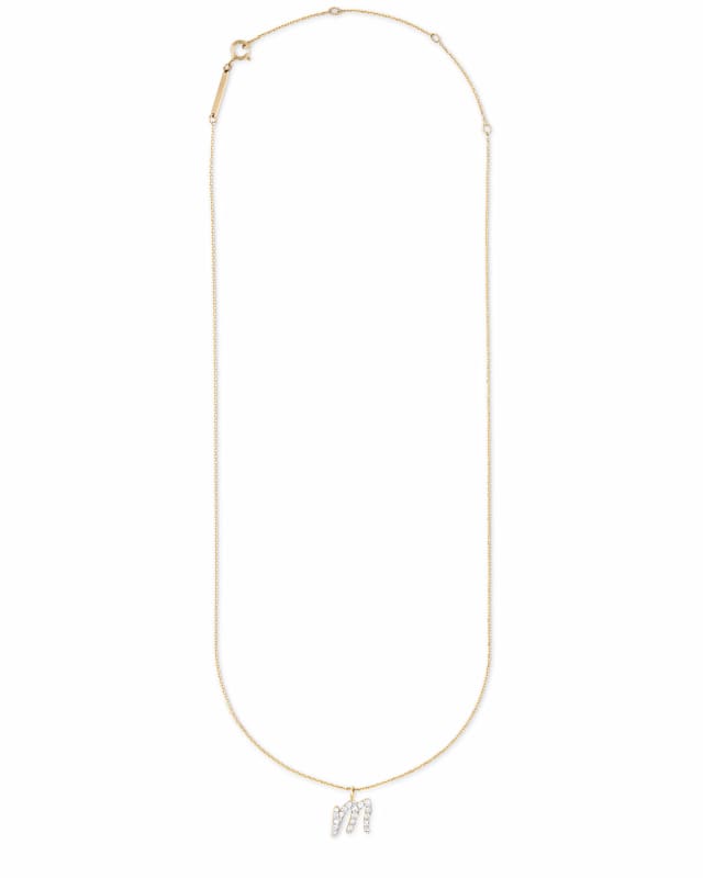 Diamond Letter M Pendant Necklace in 14k Yellow Gold