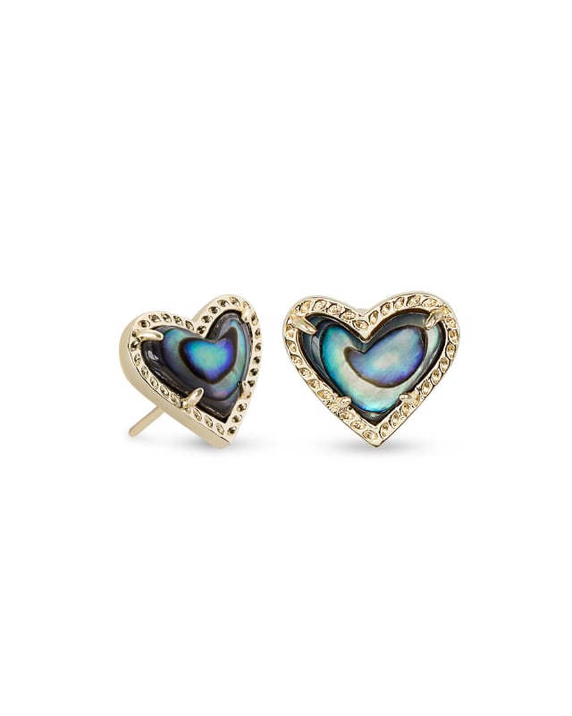 Ari Heart Gold Stud Earrings in Abalone Shell image number 0.0