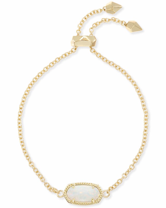 Elaina Gold Adjustable Chain Bracelet in White Kyocera Opal