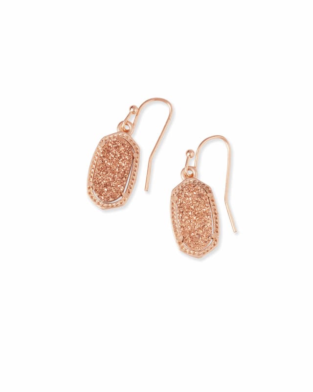 Ari Heart Rose Gold Drop Earrings in Pink Drusy