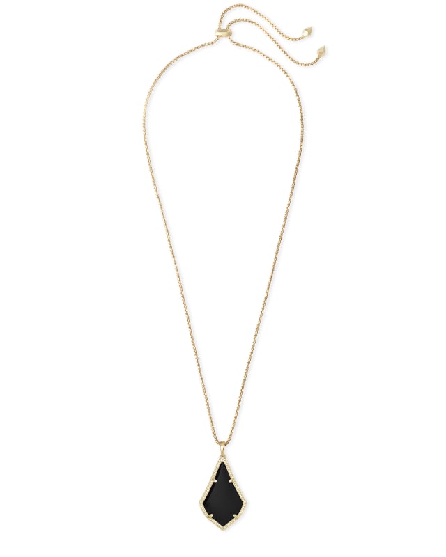 Alex Gold Pendant Necklace in Black Opaque Glass image number 1.0