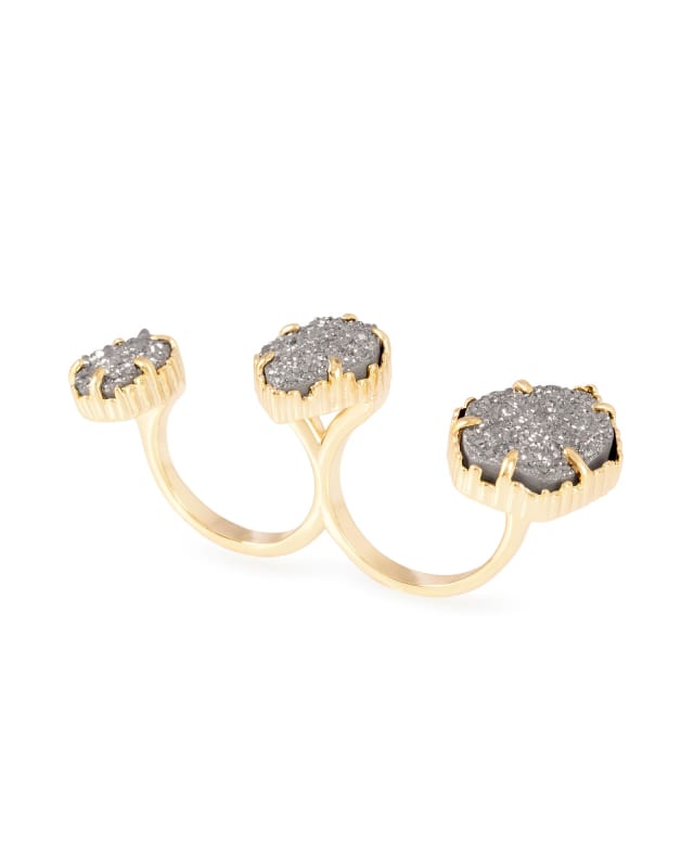 Naomi Gold Double Ring in Platinum Drusy image number 1.0