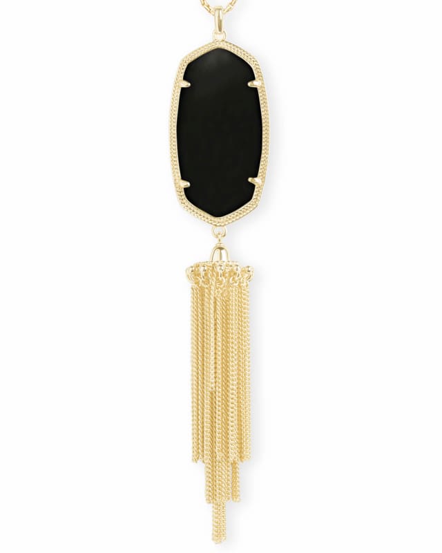 Rayne Gold Long Pendant Necklace in Black Opaque Glass image number 0.0