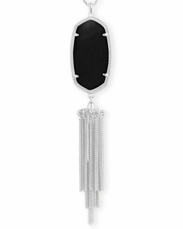 Rayne Silver Long Pendant Necklace in Black Opaque Glass image number 0.0